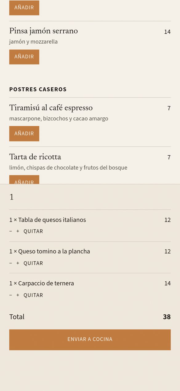 Carrito listo para enviar a cocina
